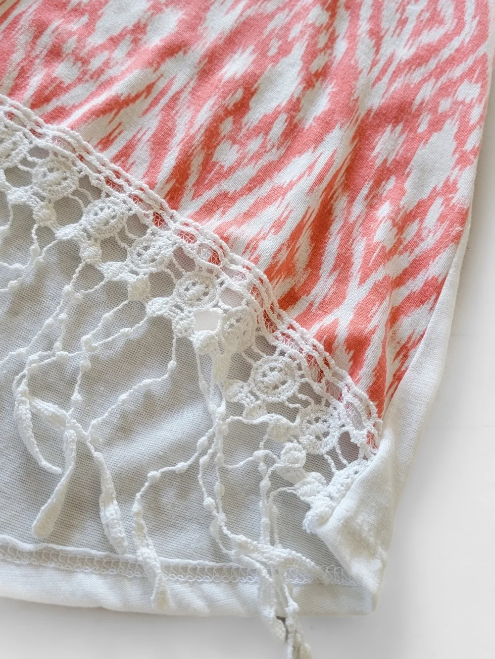 btween Coral and White Printed Camisole with Crochet Fringe Kids Size 14/16